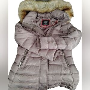 Vince Camuto Creamy Cameo Beige Puffer Coat with Faux Fur  Trim